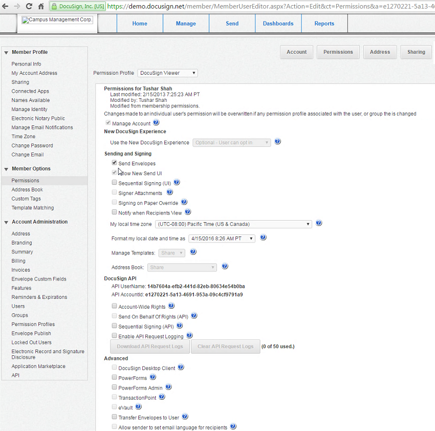 DocuSign permissions